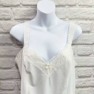 Vtg Olga Nylon & Lace Cami Slip Top Lingerie XL Bridal Babydoll Floral Boudoir